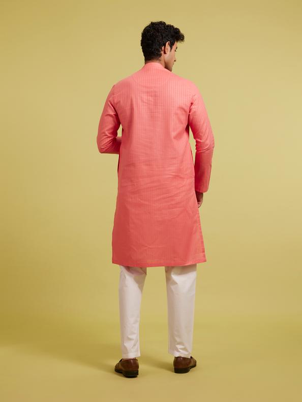Diwas Men Rani Pink Self Striped Patterned Kurta