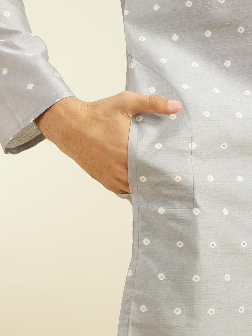 Diwas Men Smoke Grey Bandhani Inspired Pattern Kurta