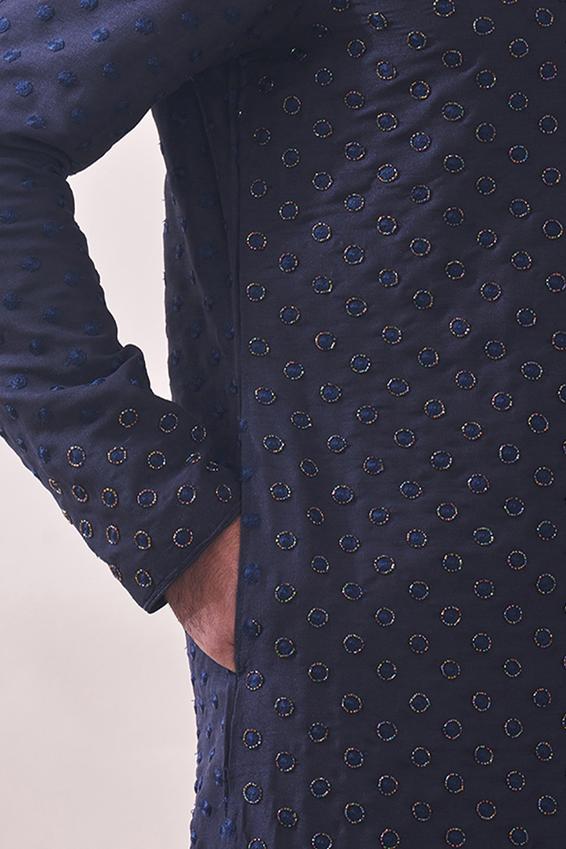 Twamev Men Navy Blue Self Design Kurta Set