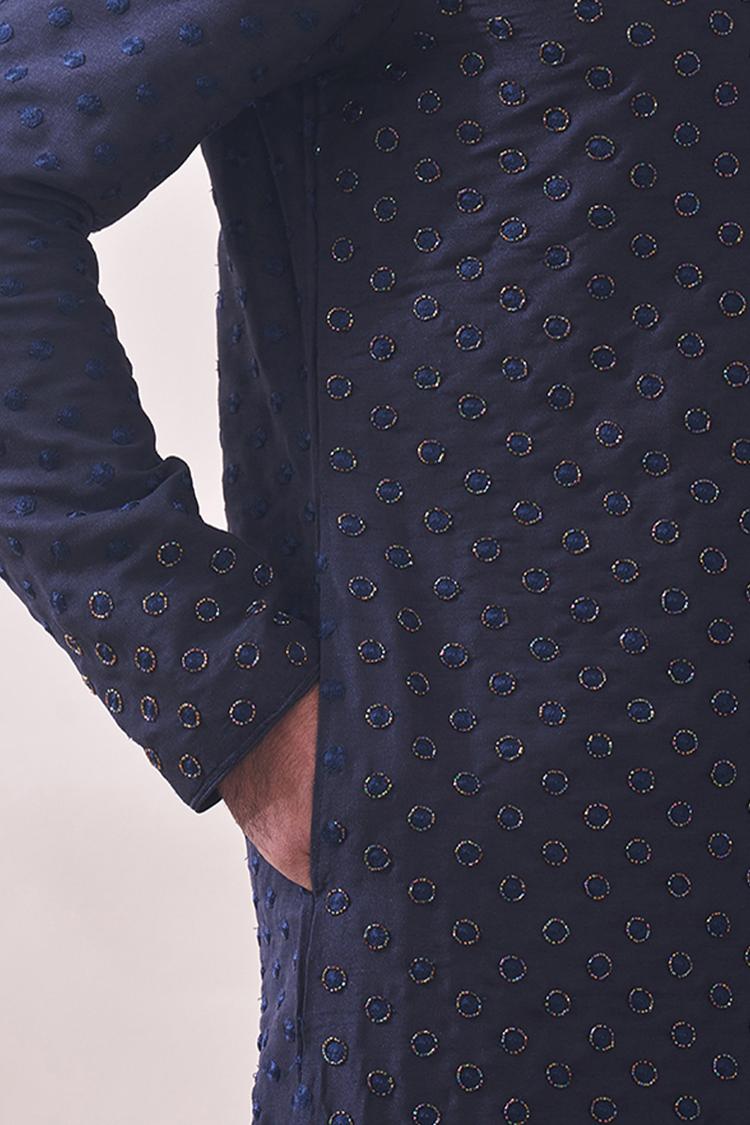 Twamev Men Navy Blue Self Design Kurta Set