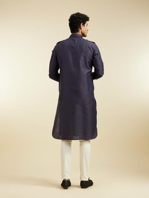 Diwas Men Indigo Blue Paithani Style Kurta with Cuffed Sleeves