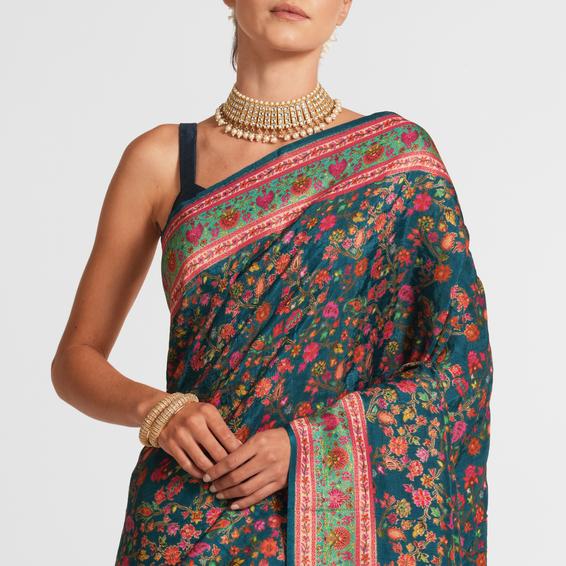 Twamev Women Radiant Teal Blue Saree