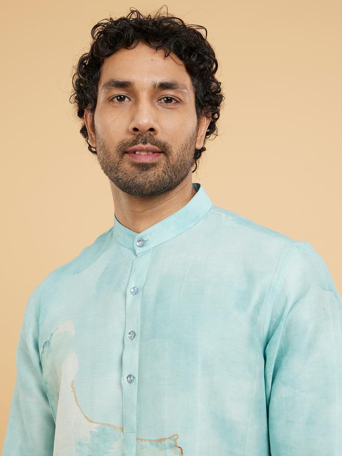 Twamev Men Ethereal Light Blue Kurta Pajama