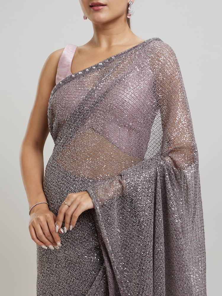 Twamev Women Regal Purple Sequin Saree