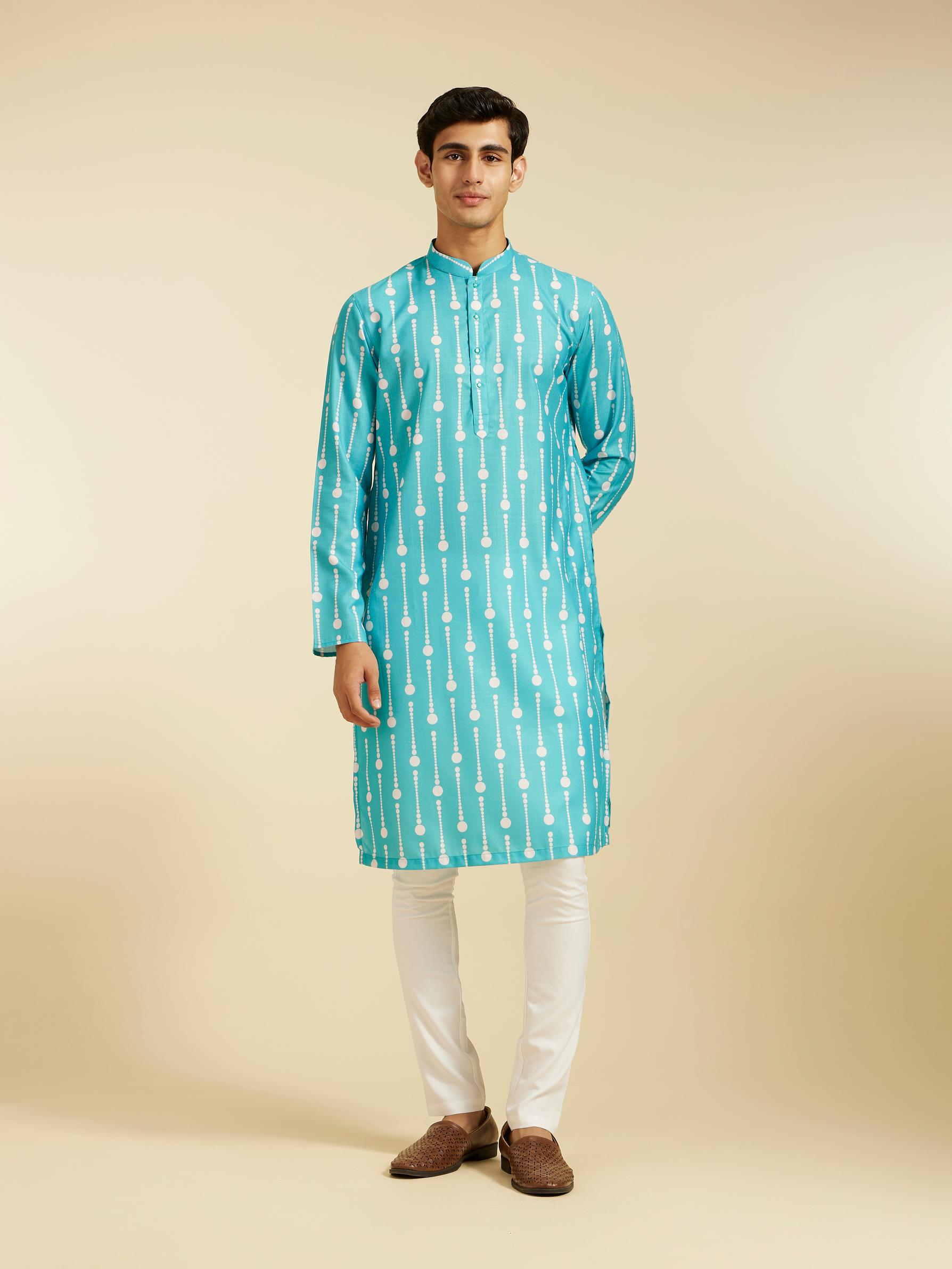 Diwas Men Turquoise Blue Modish Dotted Printed Kurta