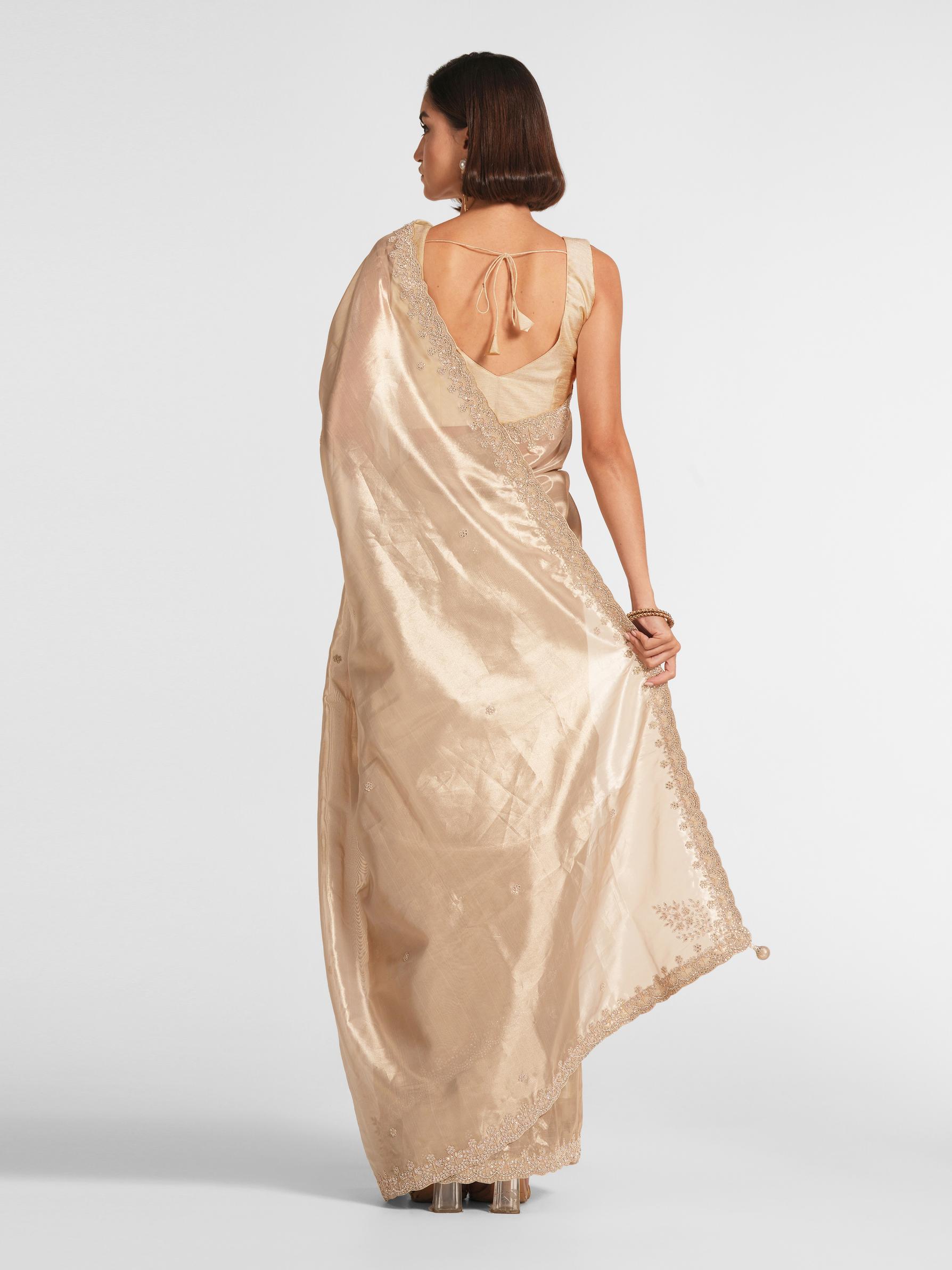 Twamev Women Radiant Gold Tissue Saree