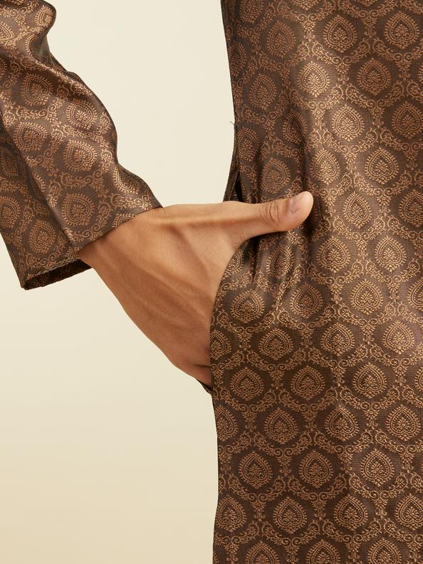 Diwas Men Mocha Brown Jaal Patterned Kurta with Jhallar Motifs