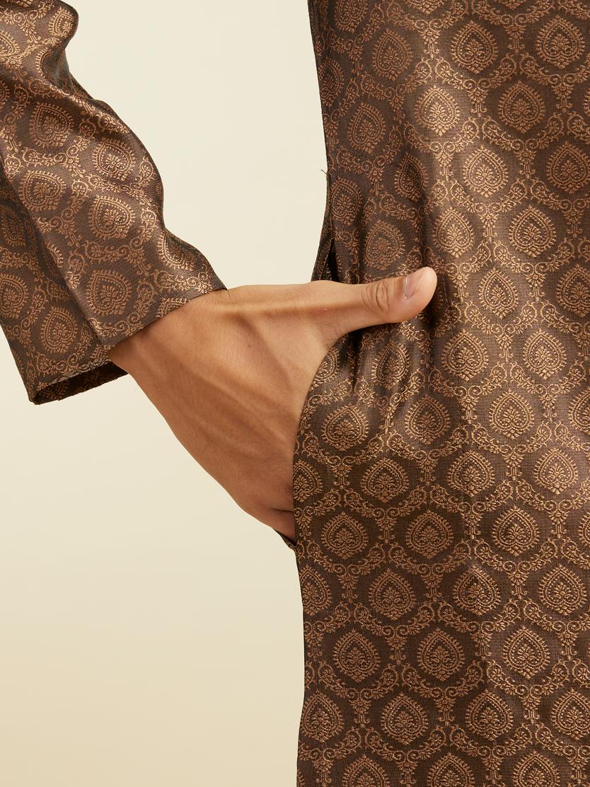 Diwas Men Mocha Brown Jaal Patterned Kurta with Jhallar Motifs