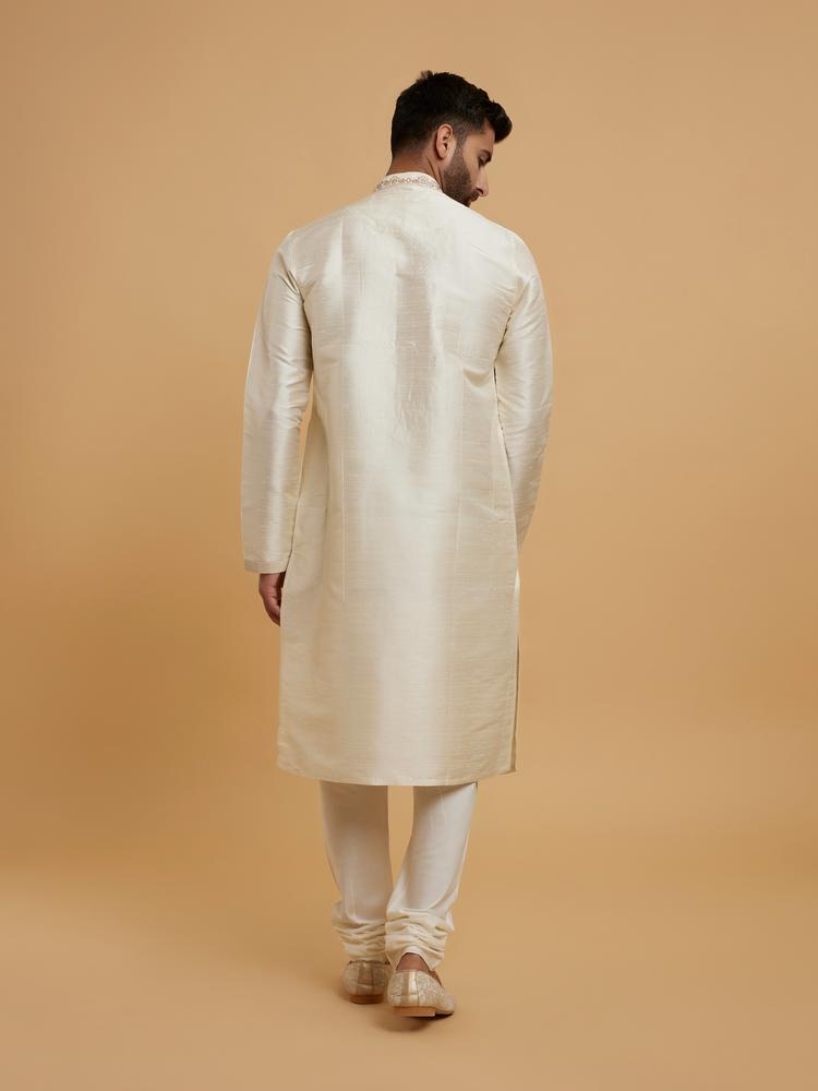 Twamev Men Beige Silk Elegance Kurta Pajama