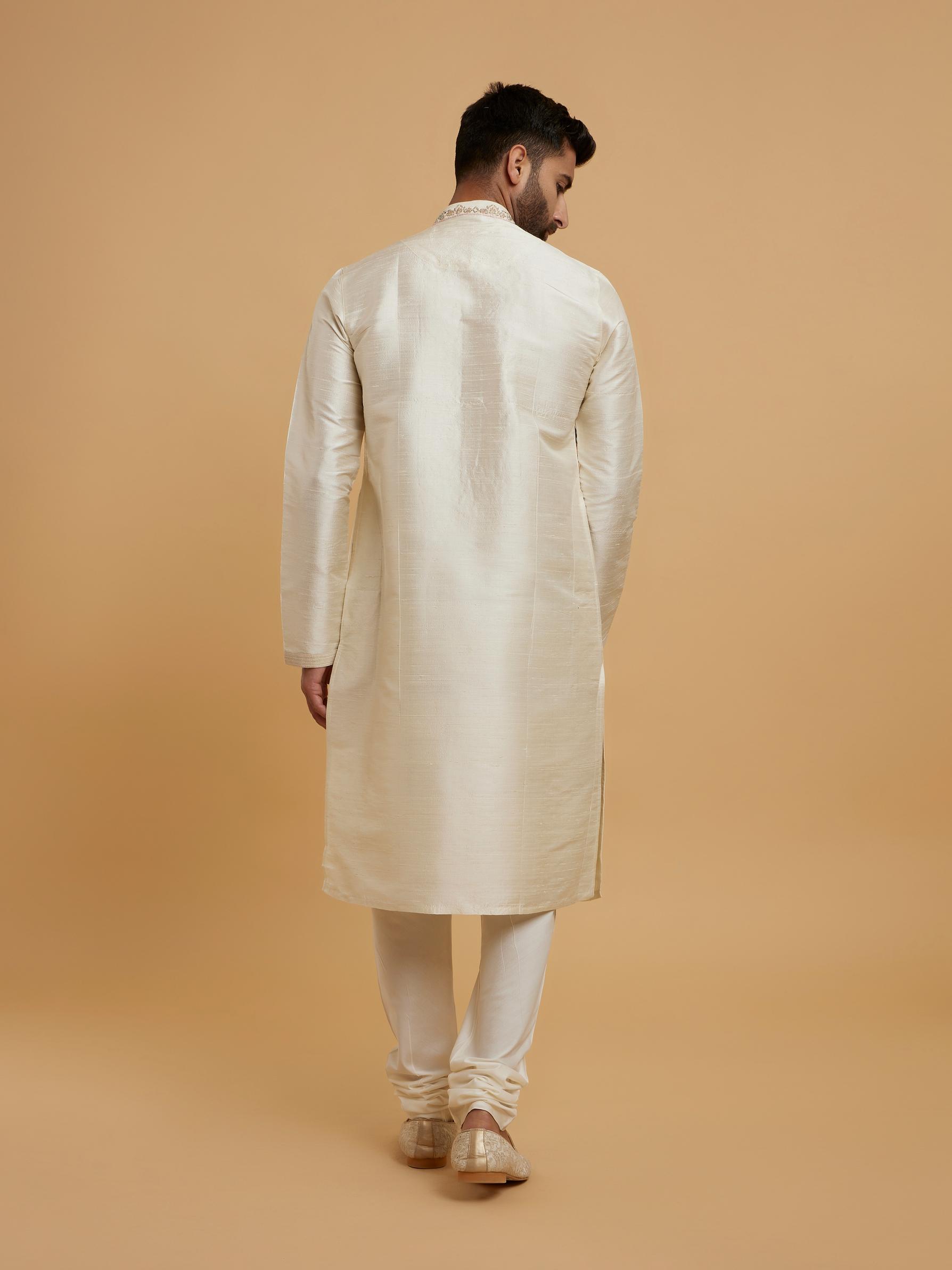 Twamev Men Beige Silk Elegance Kurta Pajama