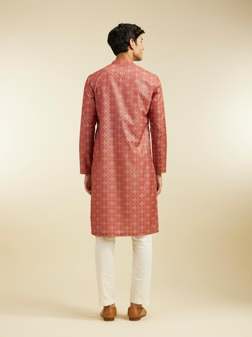 Diwas Men Rust Red Diamond Printed Kurta
