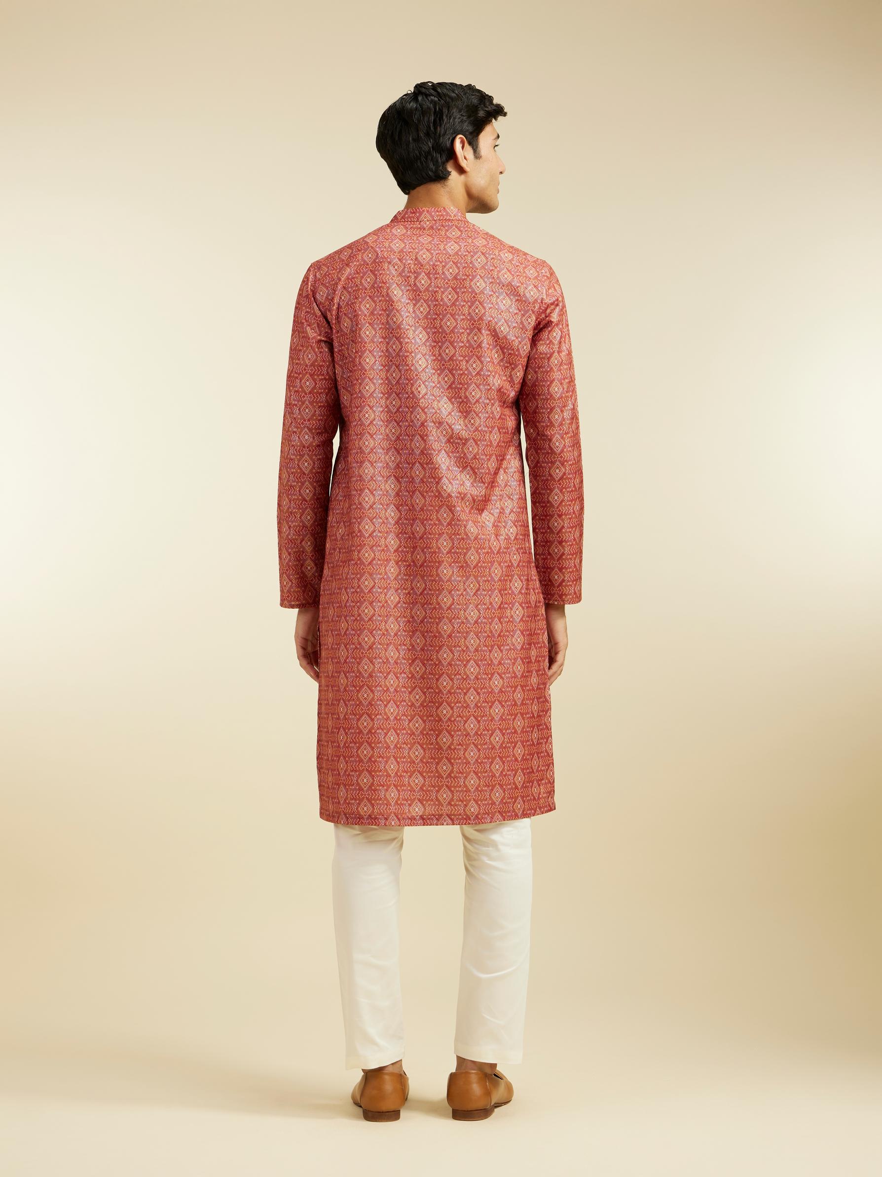 Diwas Men Rust Red Diamond Printed Kurta