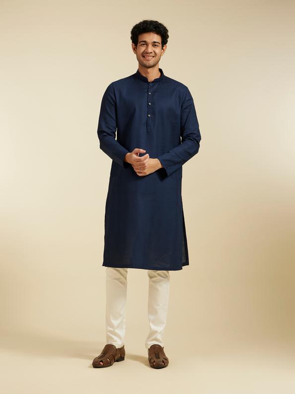 Diwas Men Indigo Blue Plain Classic Kurta