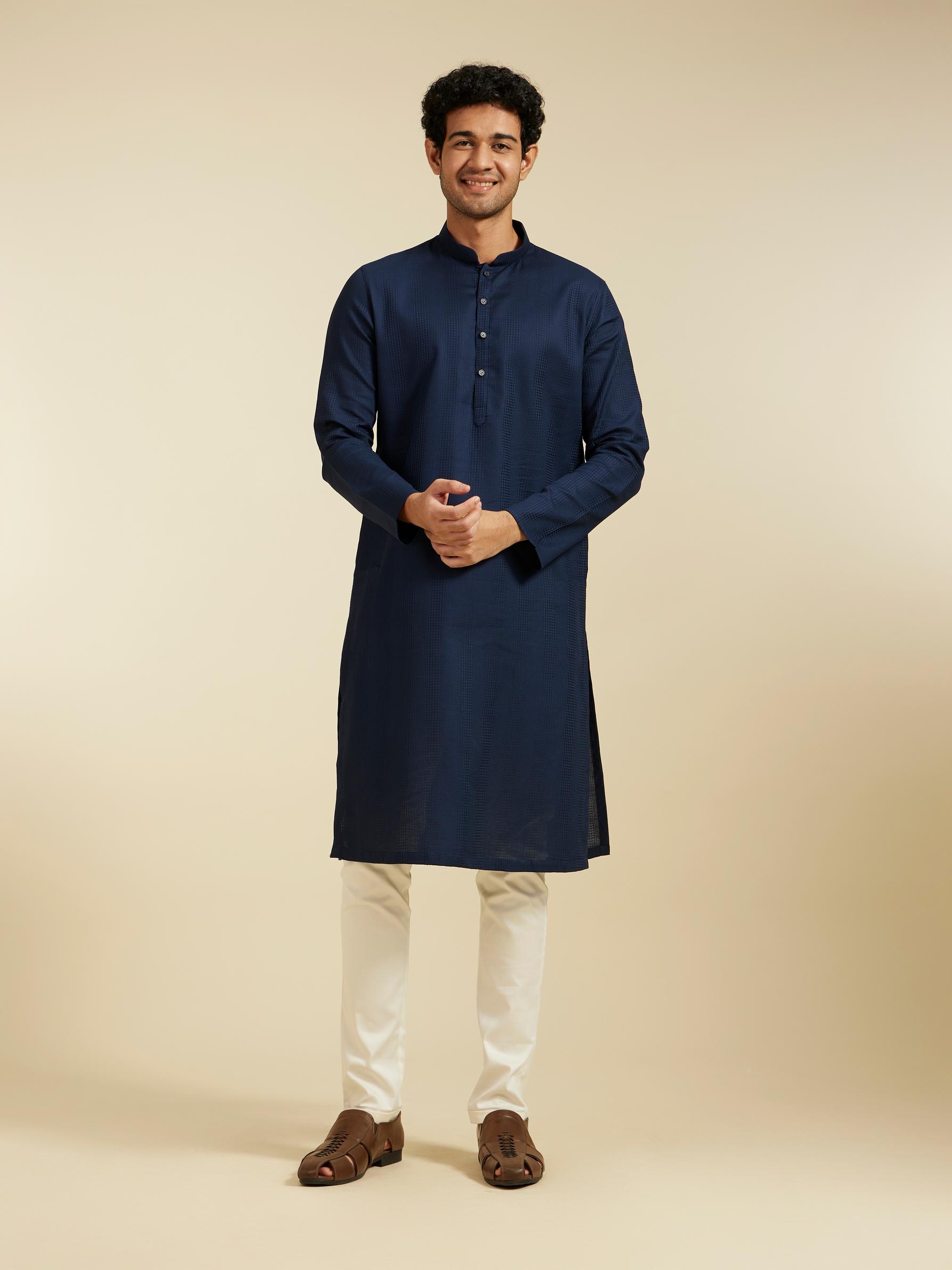 Diwas Men Indigo Blue Plain Classic Kurta
