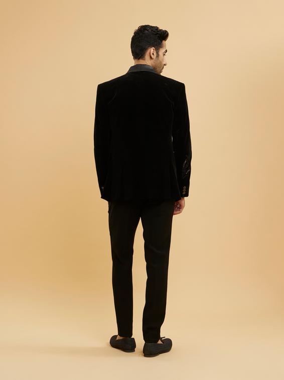 Twamev Men Midnight Black Shawl Collared Sequin Embellished Suit Set