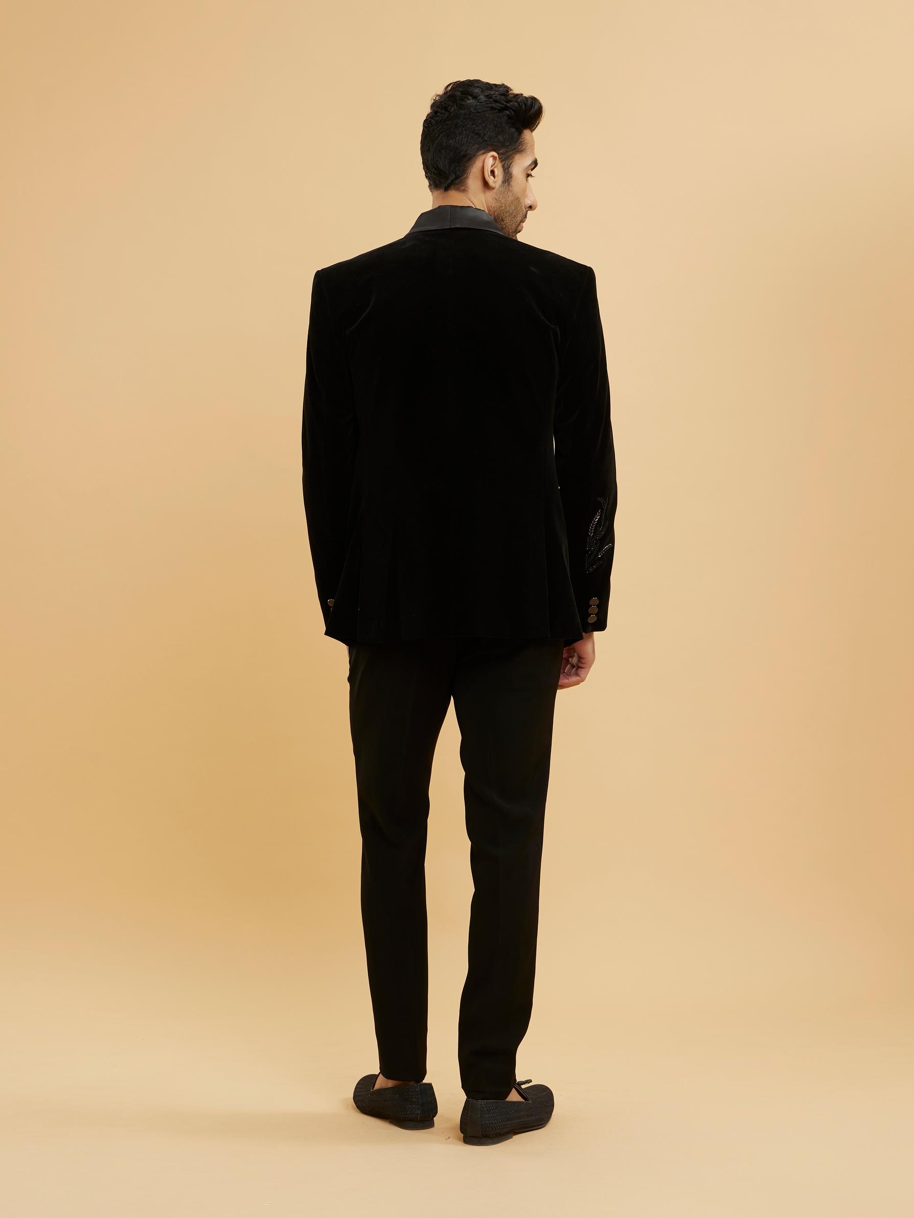Twamev Men Midnight Black Shawl Collared Sequin Embellished Suit Set