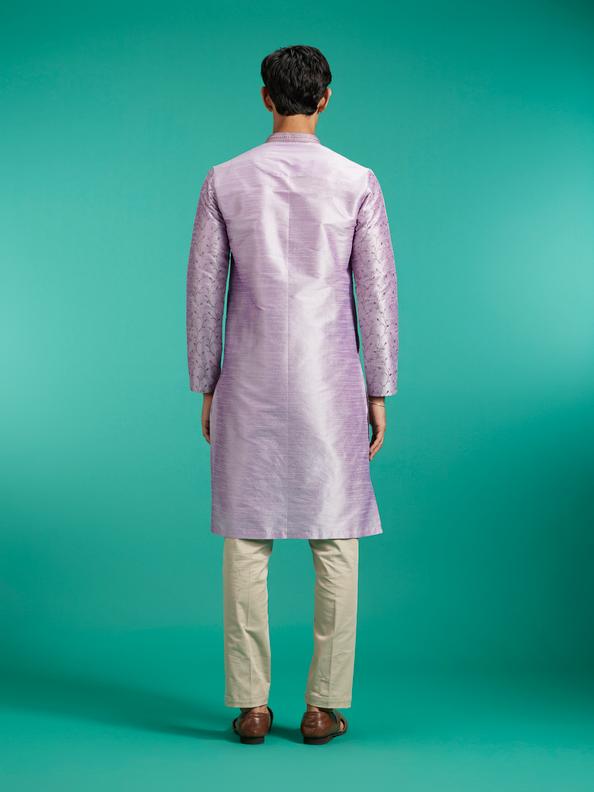 Diwas Men Soft Lilac Bel Embroidered Kurta with Rhinestone Work