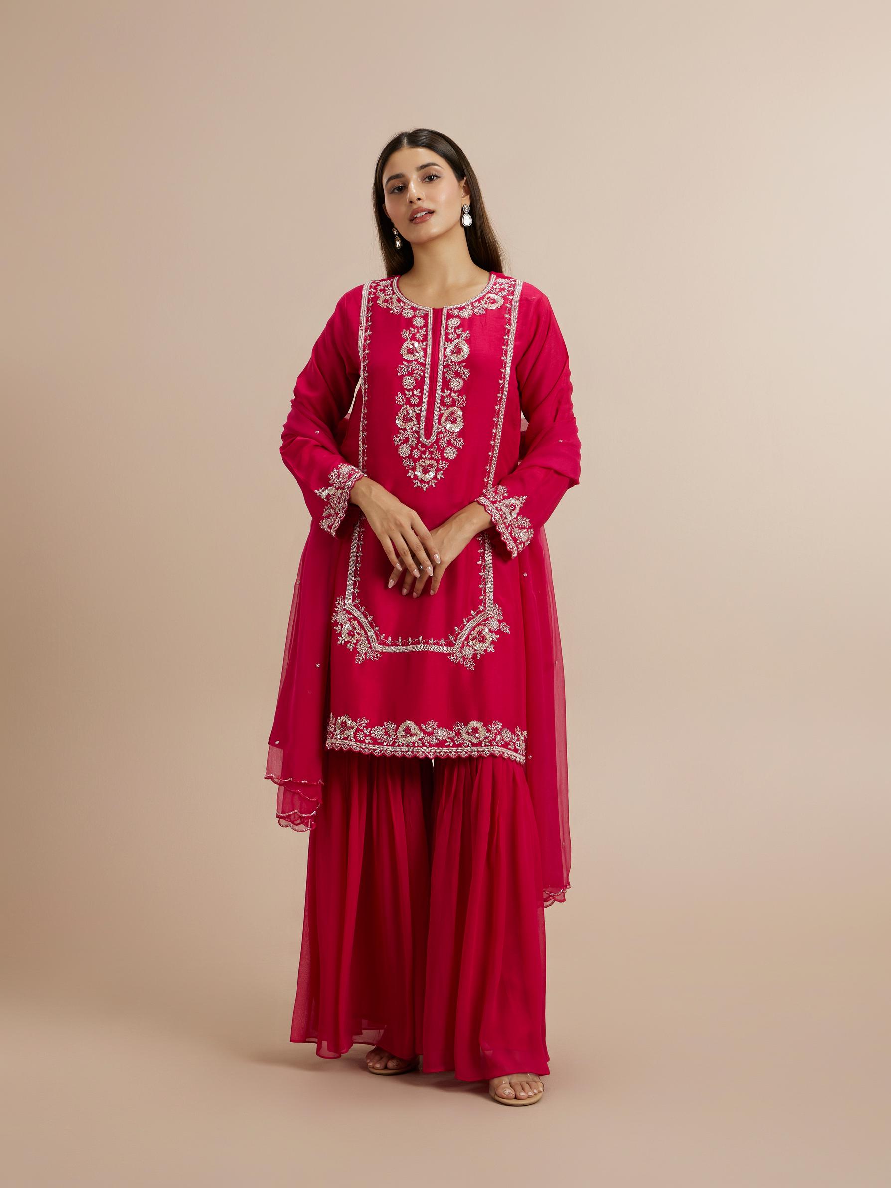 Twamev Women Resplendent Rani Pink Stitched Suit