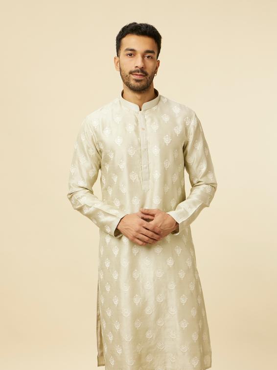 Twamev Men Pista Green Self Patterned Kurta Set