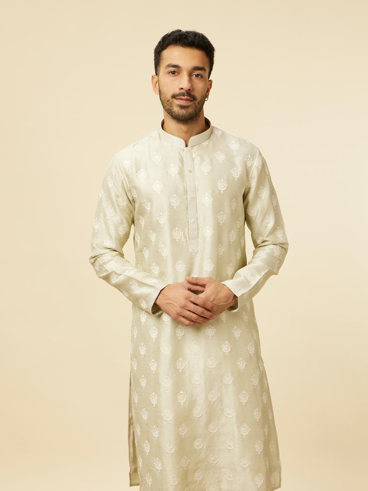 Twamev Men Pista Green Self Patterned Kurta Set