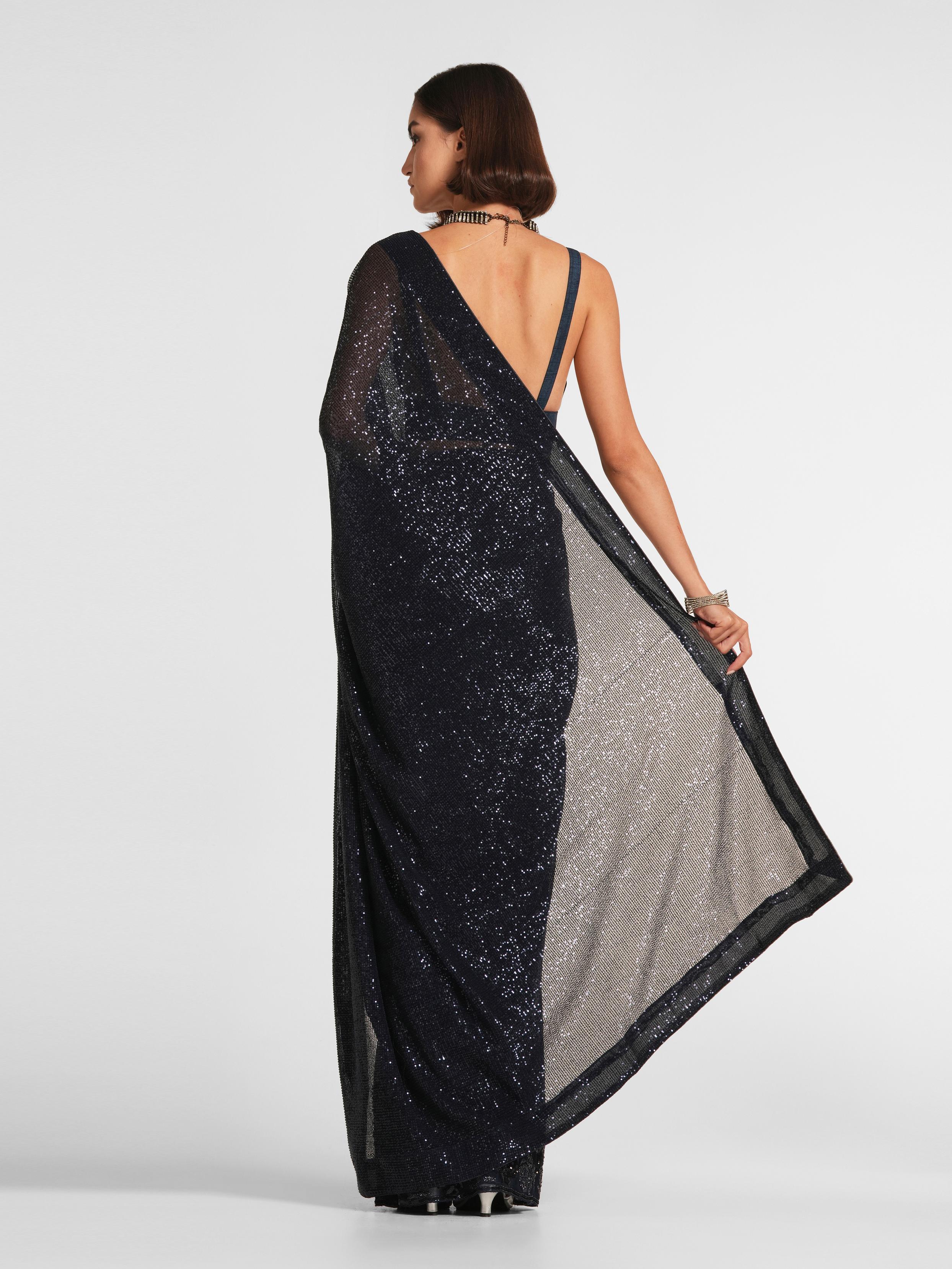 Twamev Women Indigo Bliss Knitted Saree