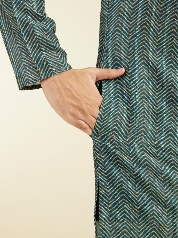 Diwas Men Bottle Green Chevron Printed Kurta