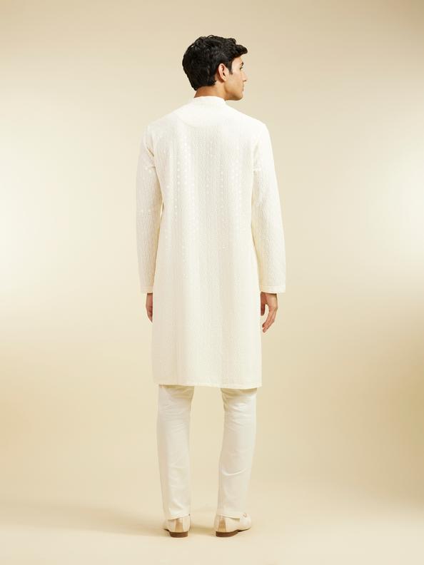 Diwas Men Ivory Cream Chikankari Sequinned Kurta