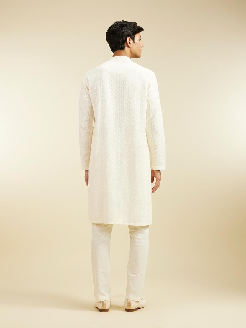 Diwas Men Ivory Cream Chikankari Sequinned Kurta