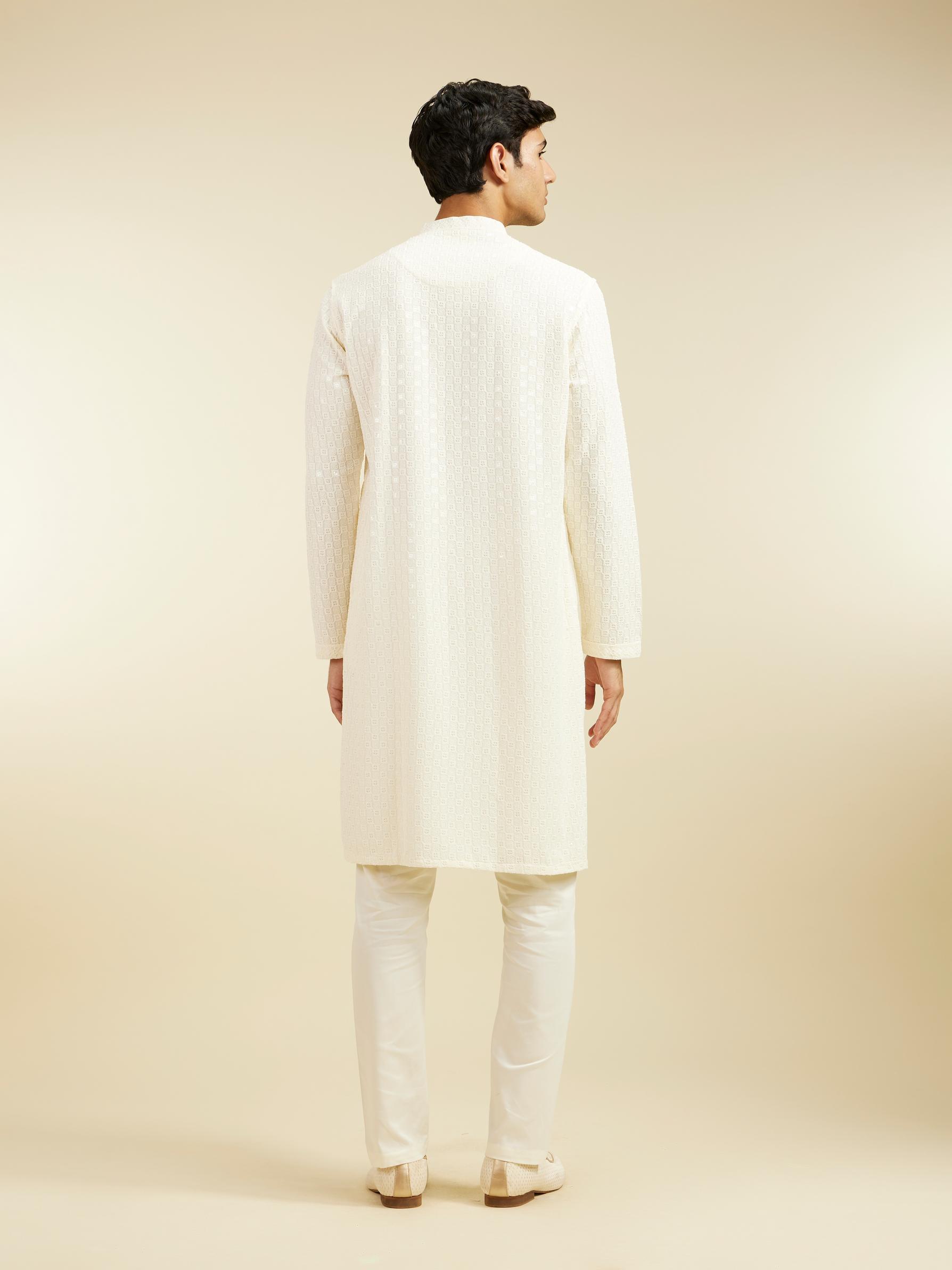 Diwas Men Ivory Cream Chikankari Sequinned Kurta