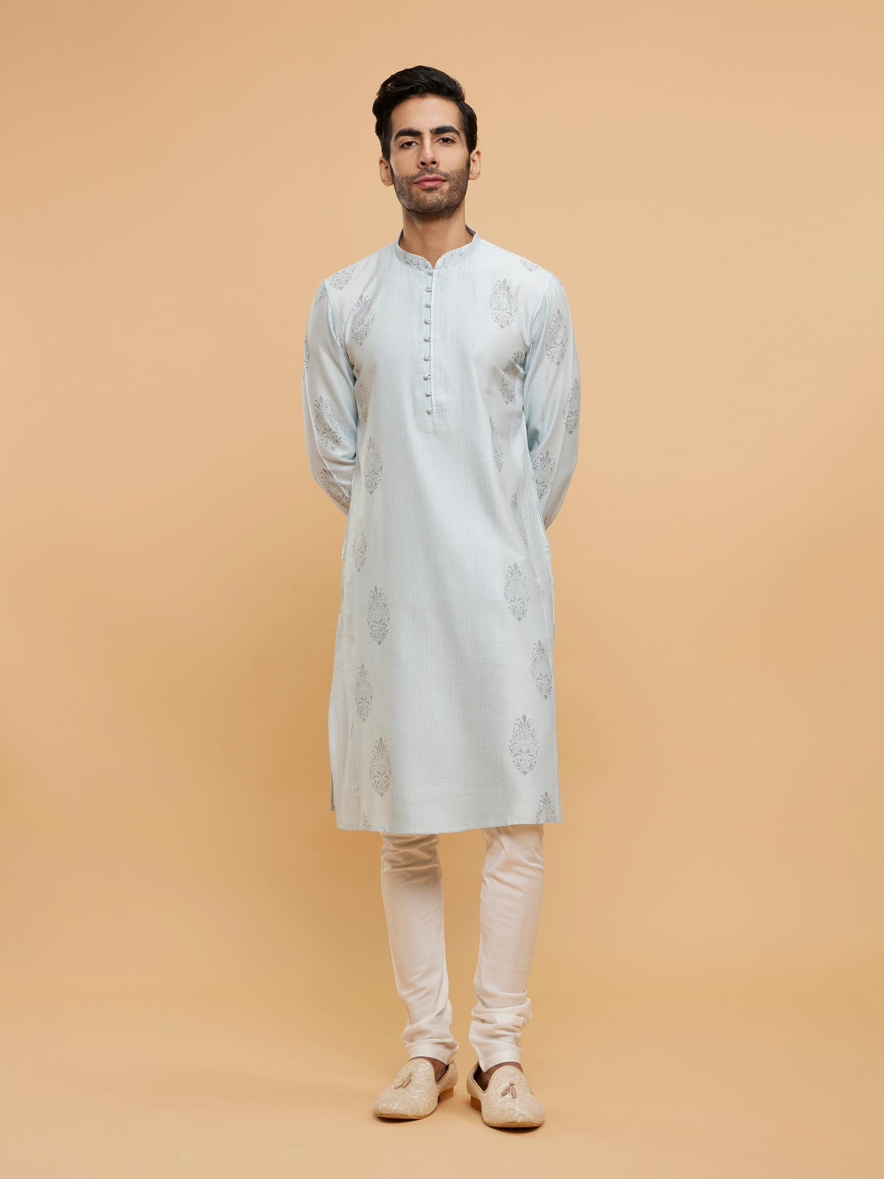 Twamev Men Light Grey Regality Kurta Pajama