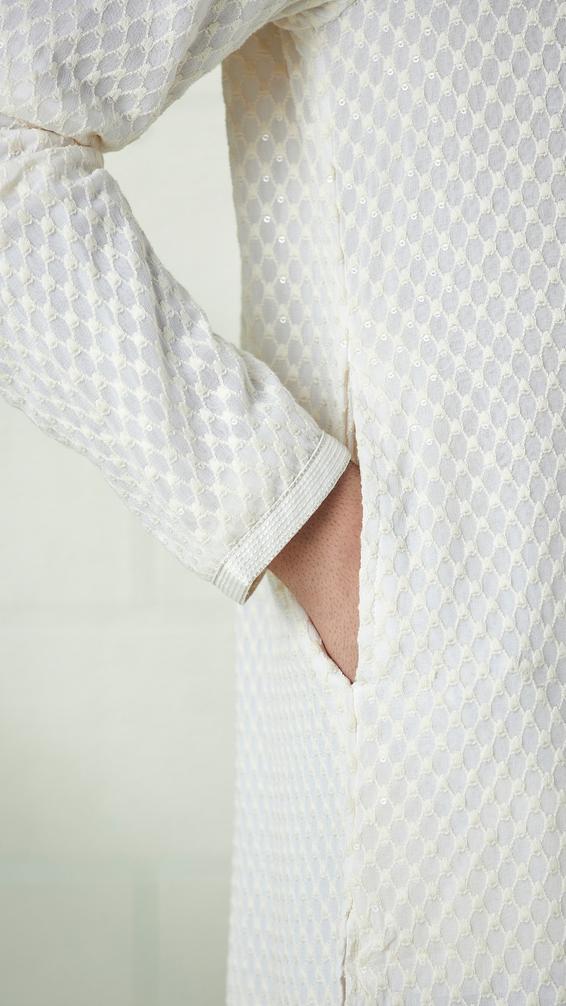 Twamev Men Ivory White Chikankari Embroidered Kurta Set