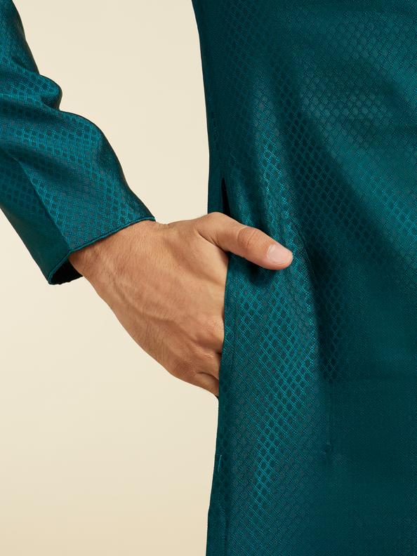 Diwas Men Teal Green Lattice Patterned Kurta