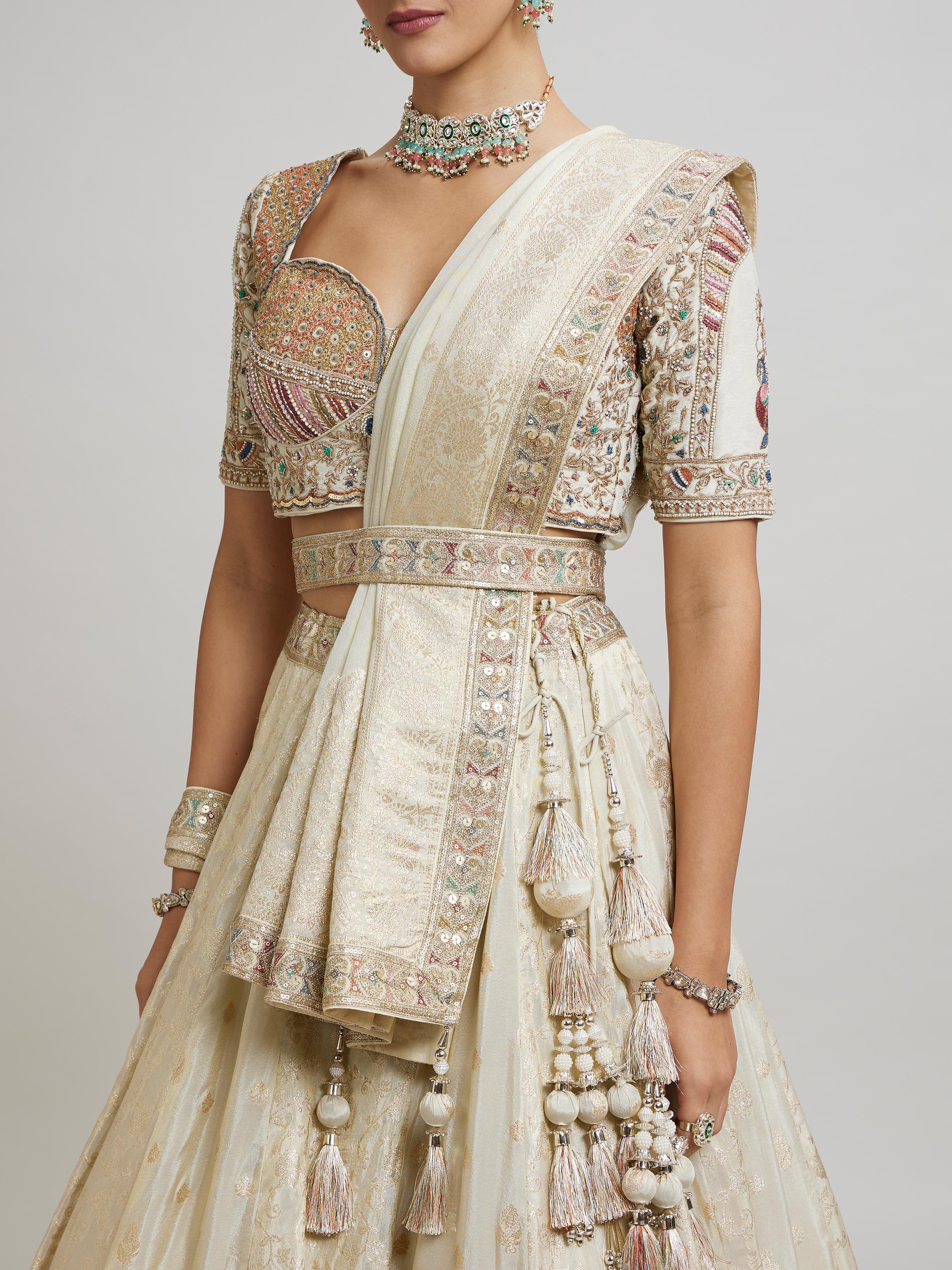 Twamev Women Beige Elegance Twirl Lehenga