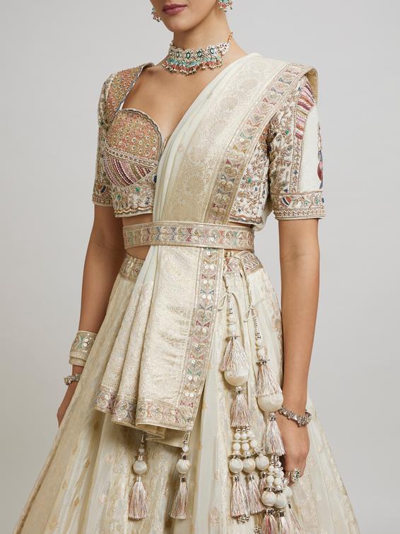 Twamev Women Beige Elegance Twirl Lehenga