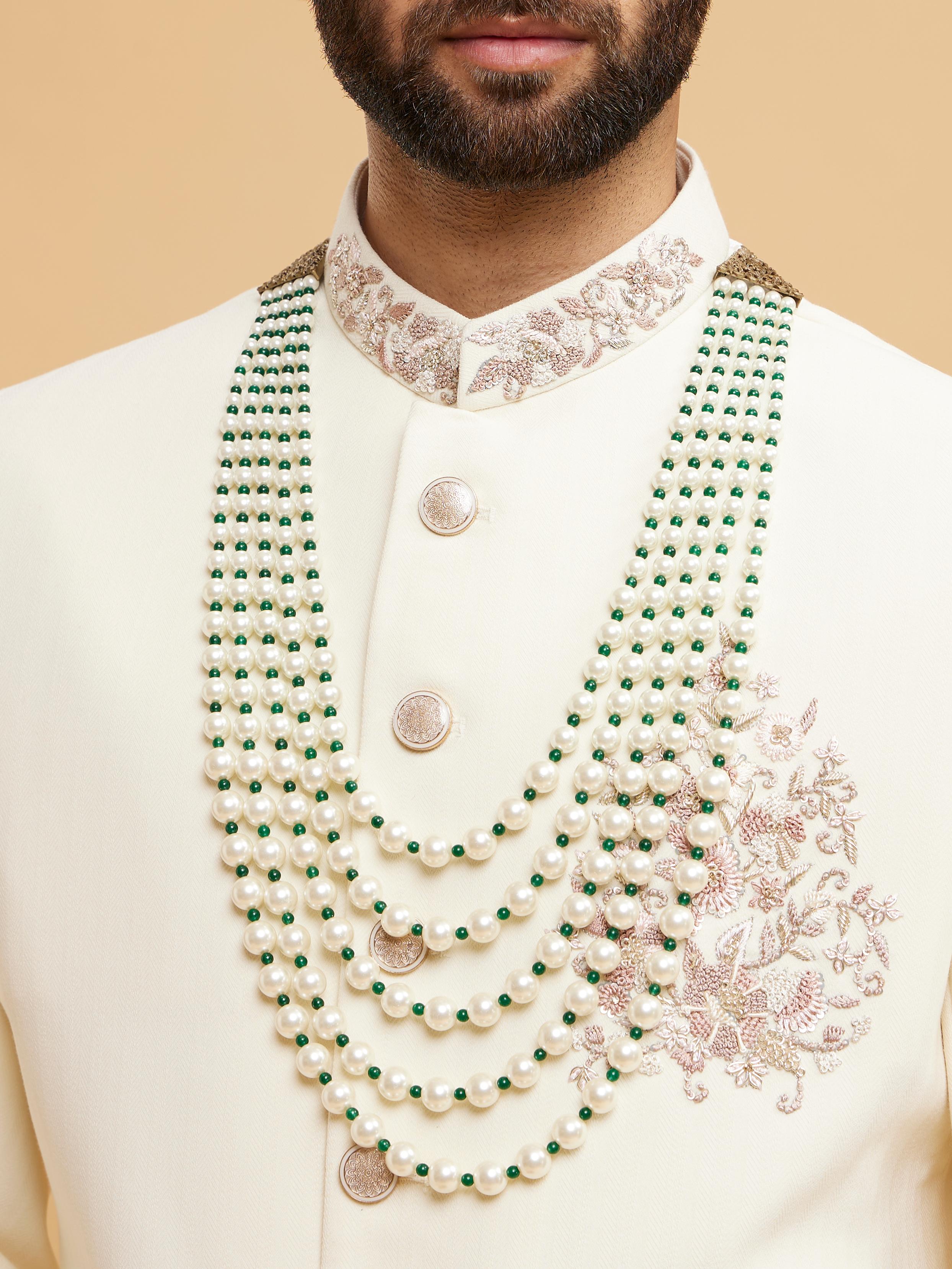 Twamev Men Regal Cream Dark Green Mala