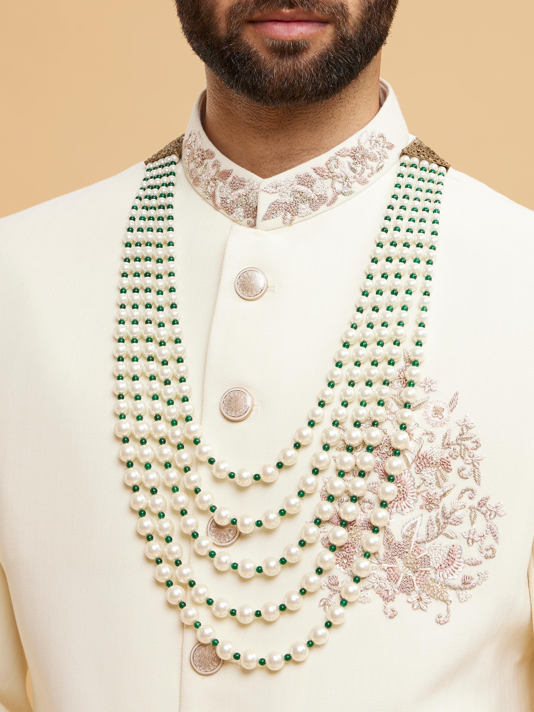 Twamev Men Regal Cream Dark Green Mala