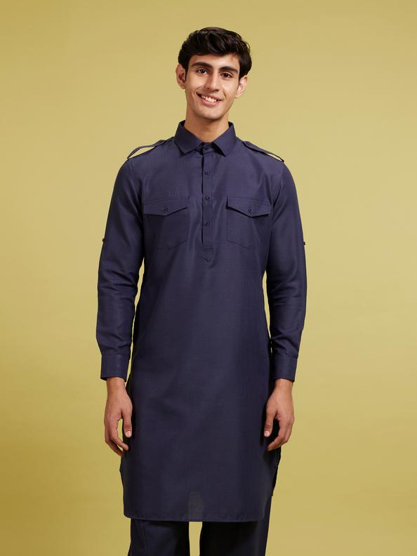 Diwas Men Midnight Blue Pathani Set