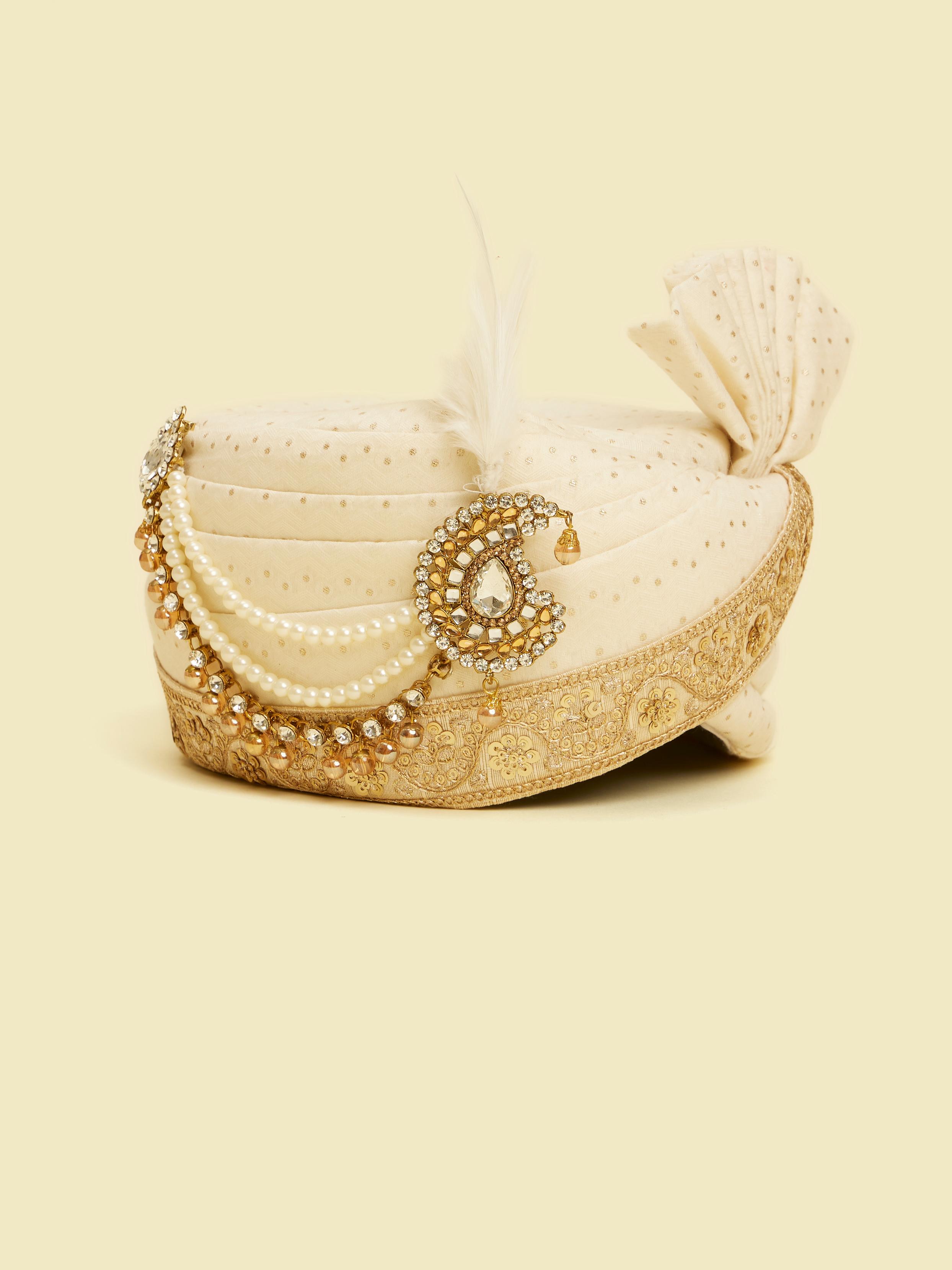 Twamev Men Elegant Cream Chanderi Safa