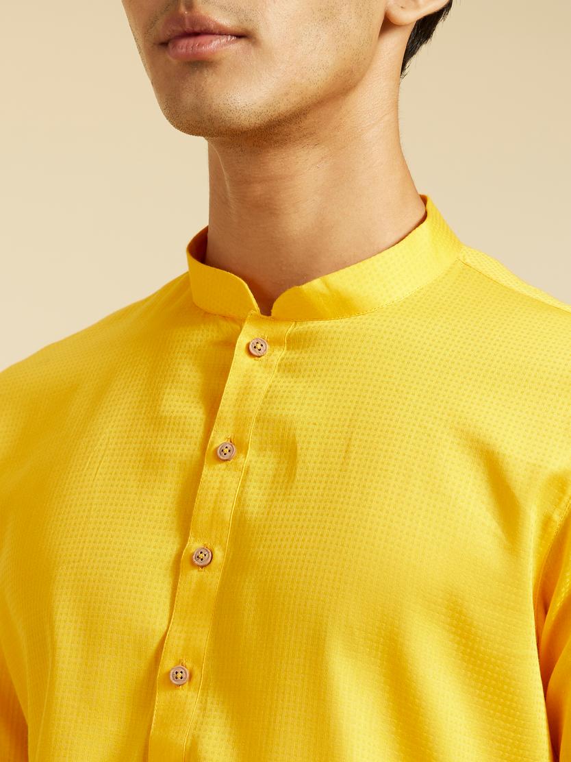 Diwas Men Mustard Yellow Self Textured Kurta