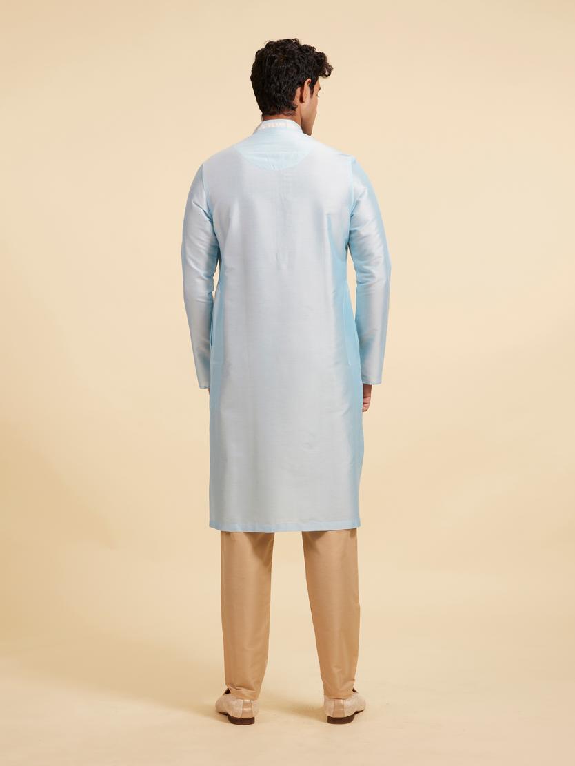 Diwas Men Powder Blue Plain Kurta with Embroidered Placket