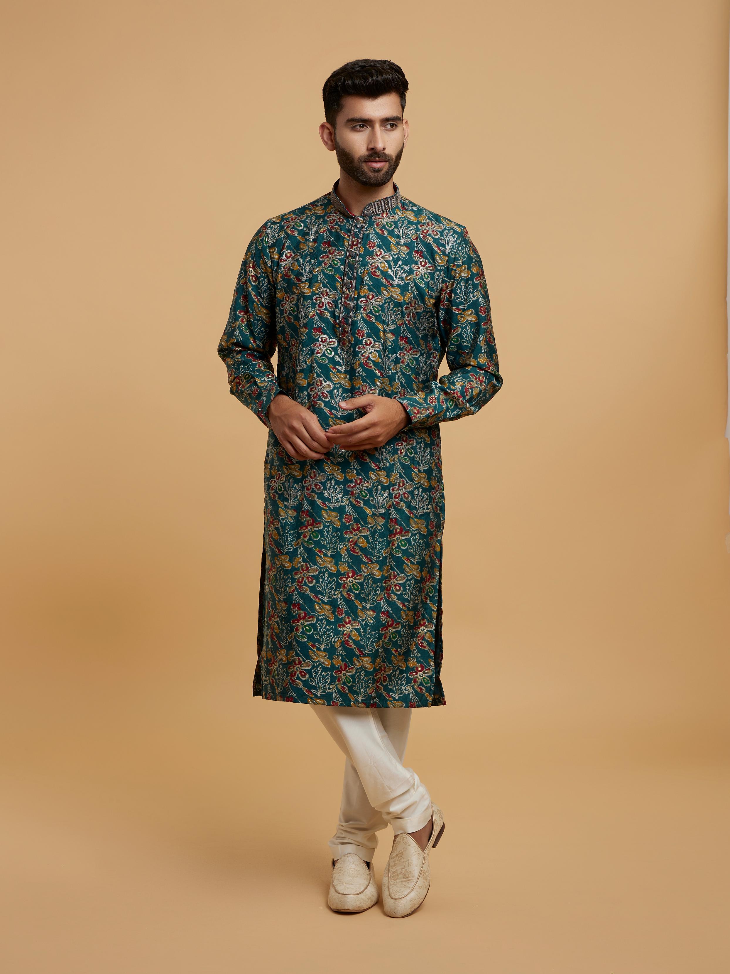Twamev Men Emerald Elegance Kurta Pajama