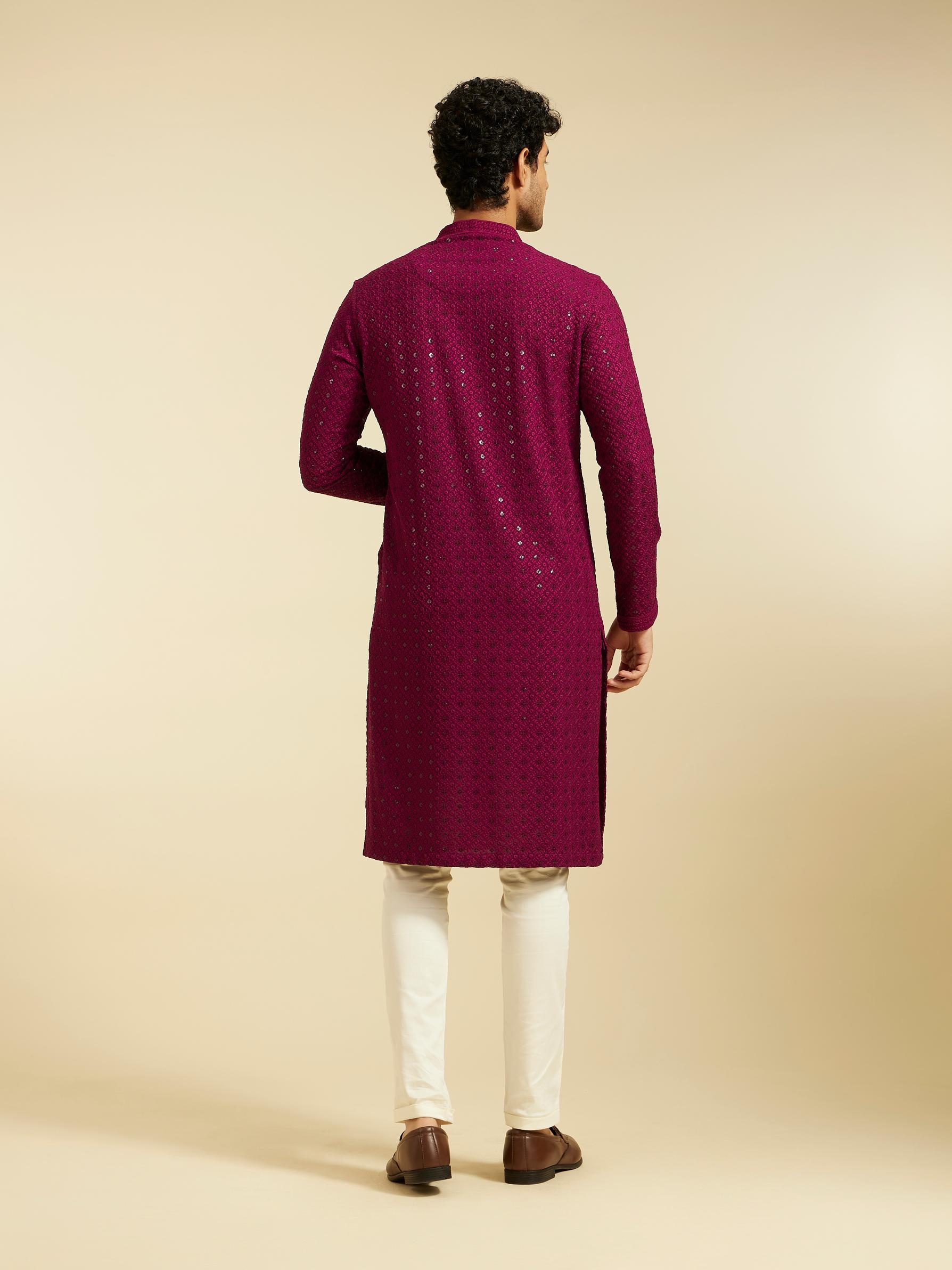 Diwas Men Wine Red Chikankari Kurta with Sequin