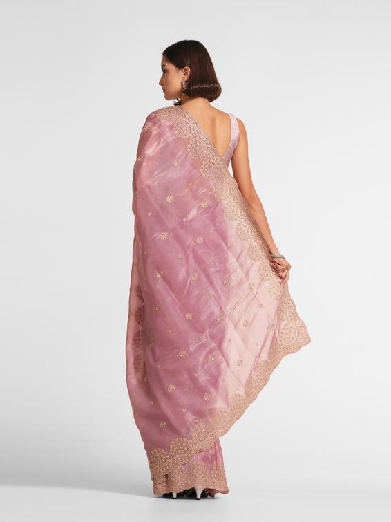 Twamev Women Dusty Pink Swirl Organza Saree