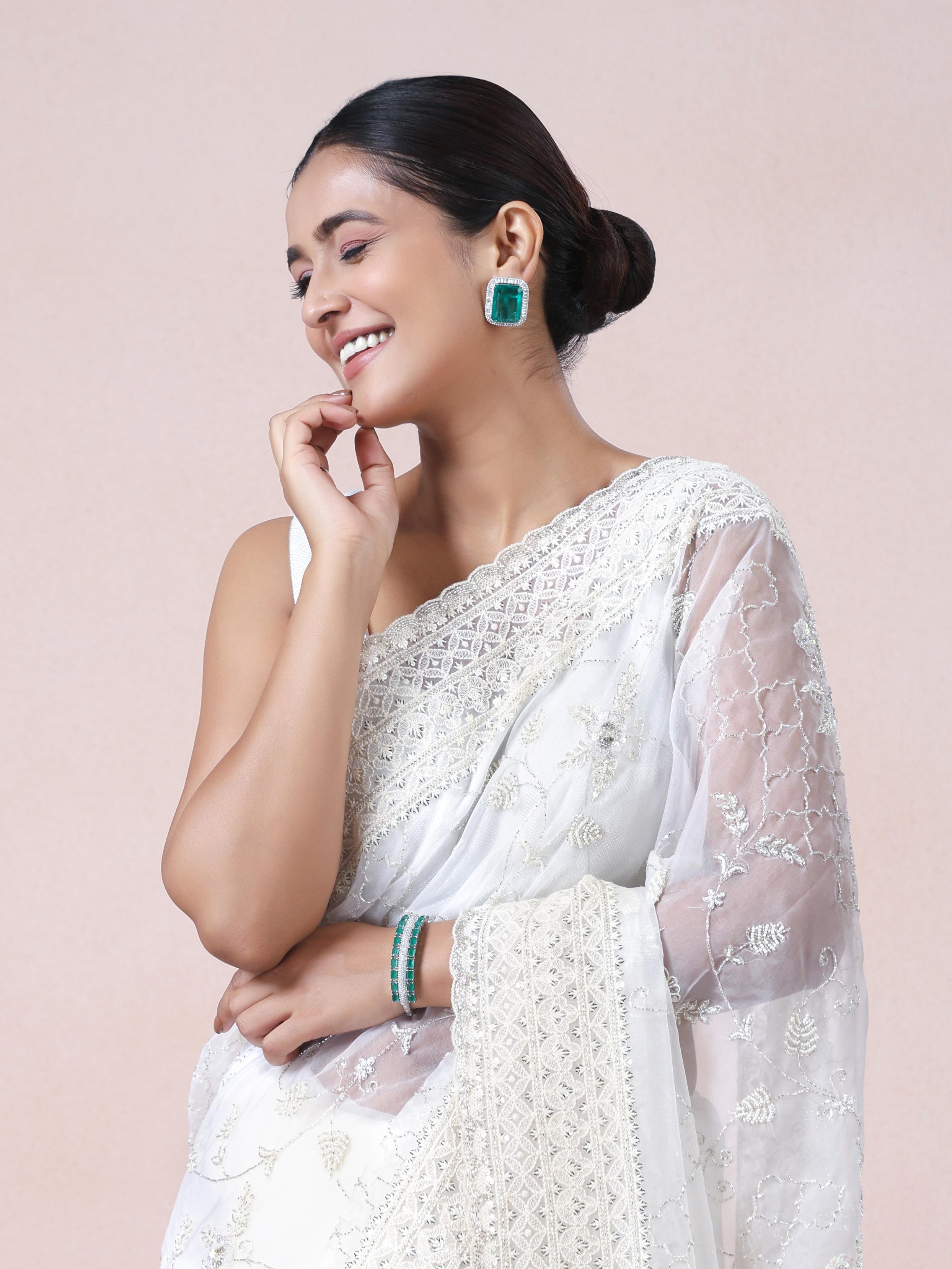 Twamev Women Vision in Cream Organza Saree