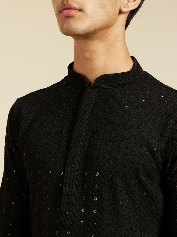 Diwas Men Midnight Black Chikankari Kurta with Sequin