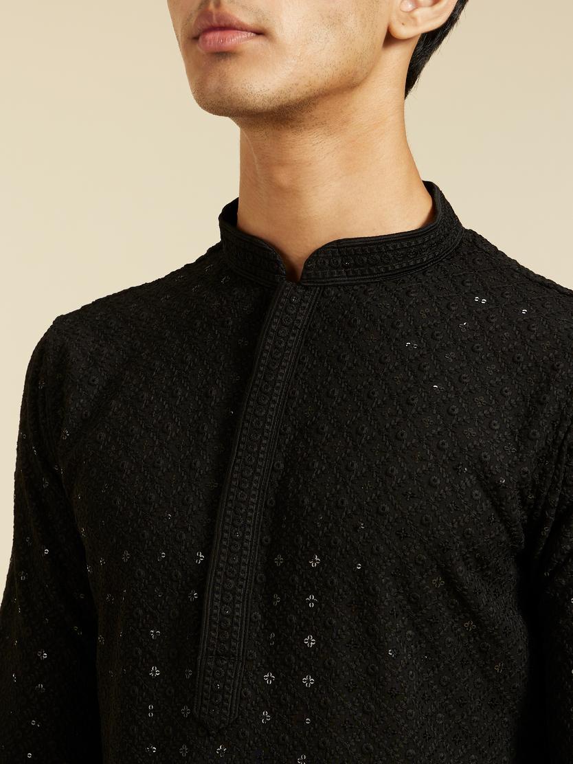 Diwas Men Midnight Black Chikankari Kurta with Sequin
