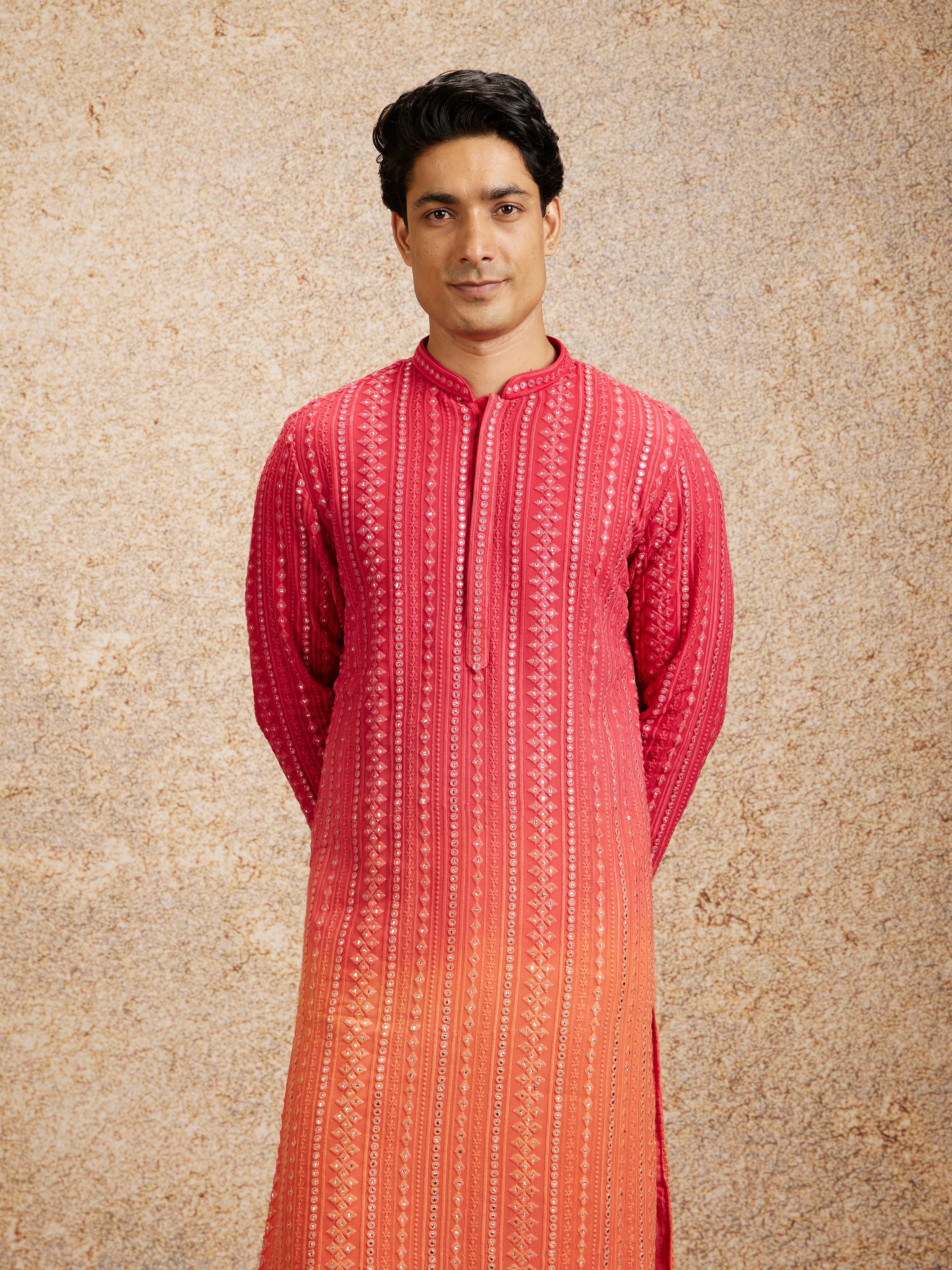 Twamev Men Ravishing Pink Georgette Kurta Pajama