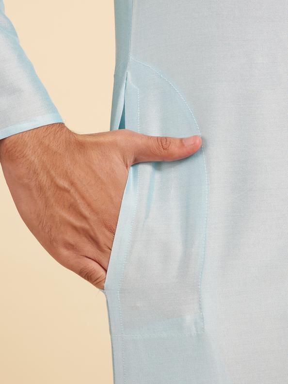 Diwas Men Powder Blue Plain Kurta with Embroidered Placket