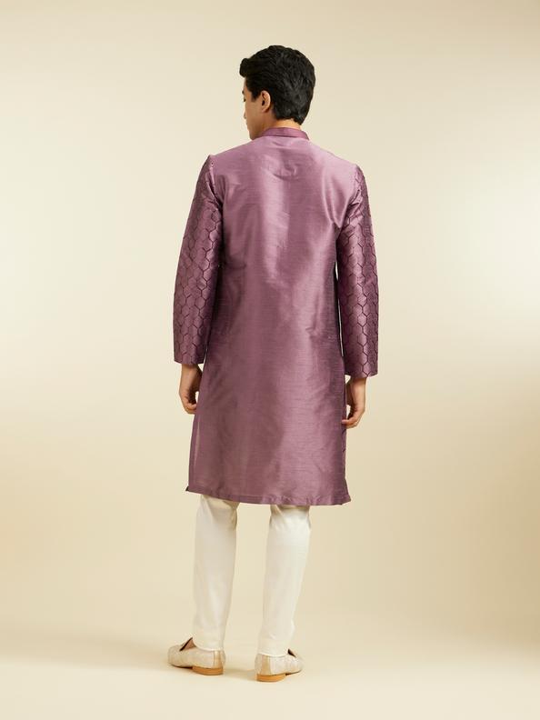 Diwas Men Plum Purple Honeycomb Patterned Kurta with Sequin Work