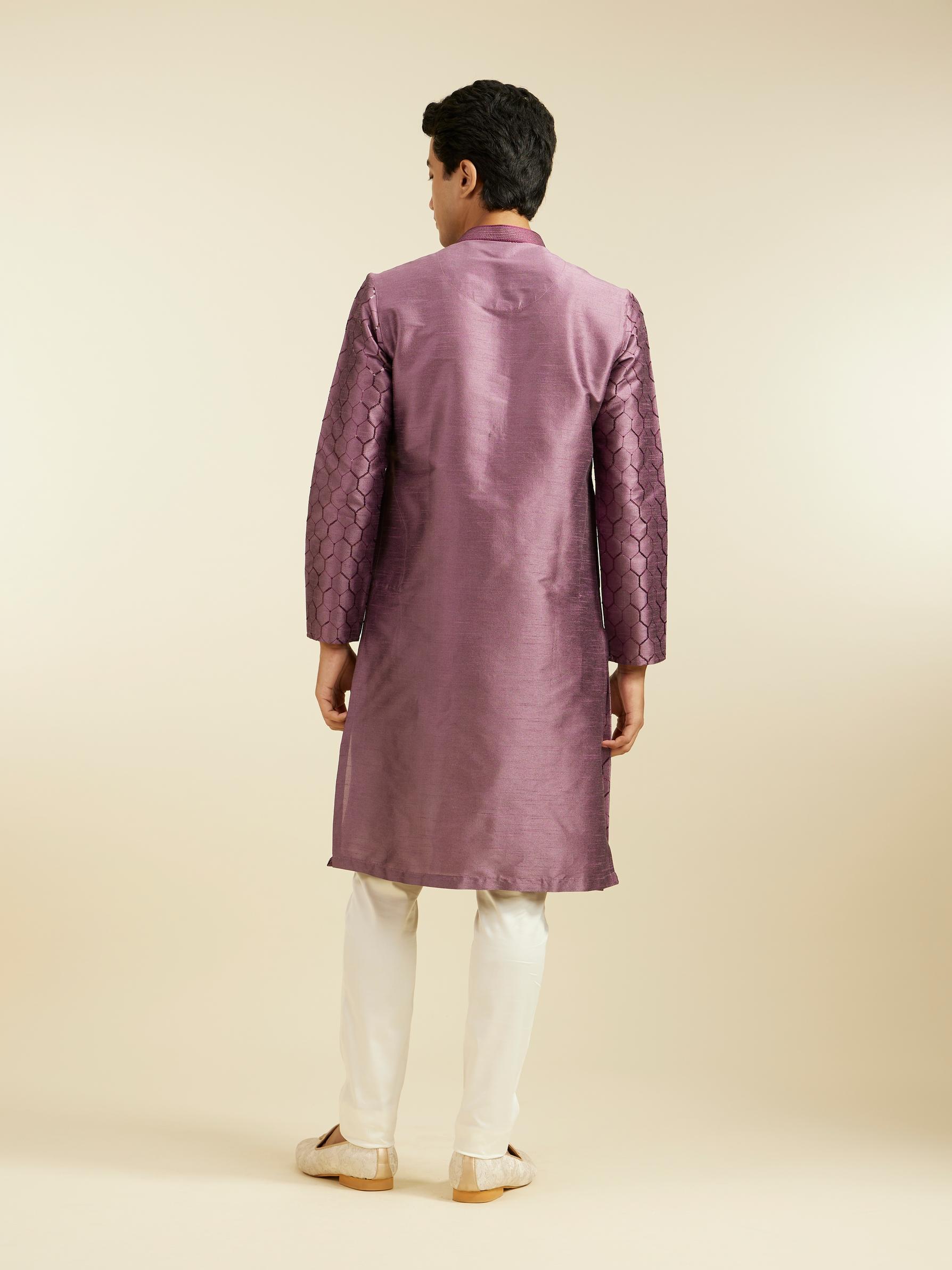 Diwas Men Plum Purple Honeycomb Patterned Kurta with Sequin Work